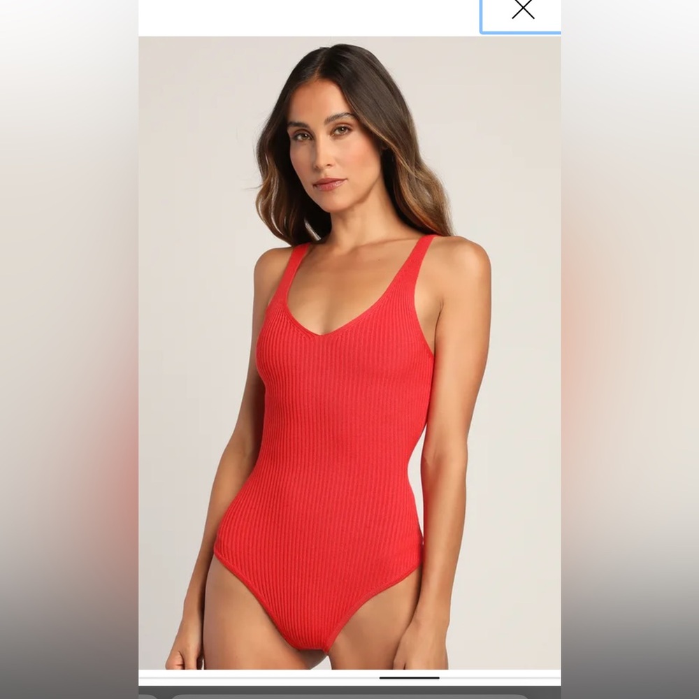 Lulu's Red Bodysuit One Piece V-Neck